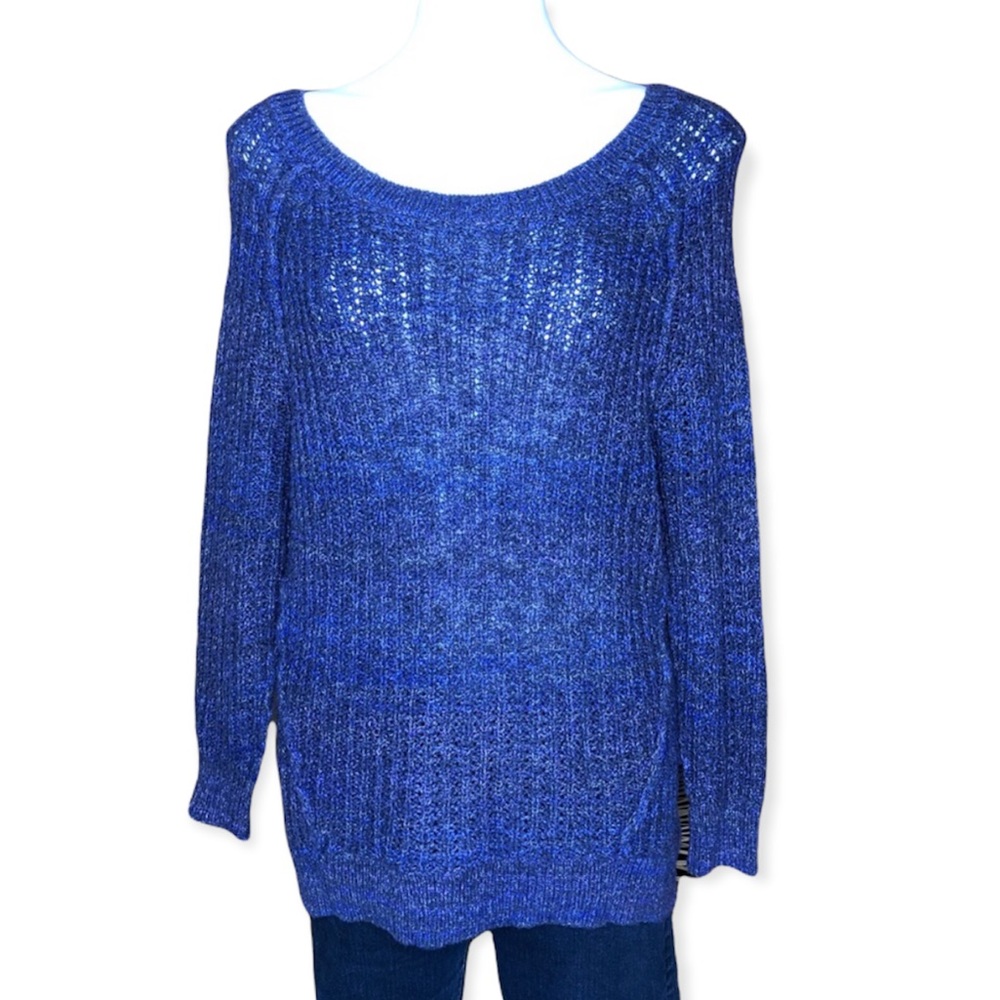 FREE PEOPLE Tunic Sweater Scoop Neck Long Sleeves Boho Blue Purple Womens Small